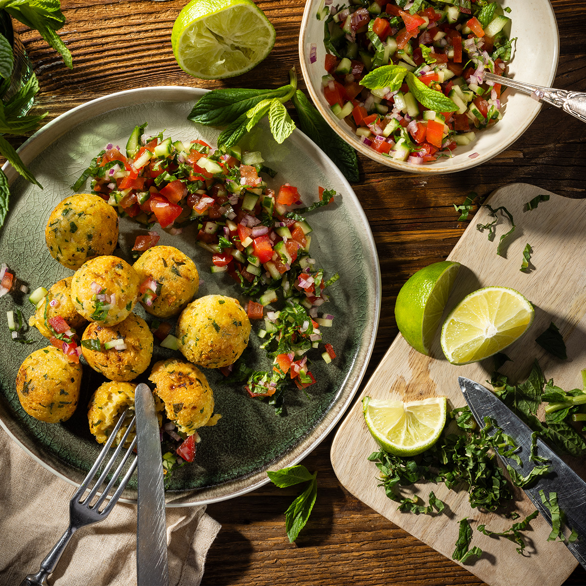 Veggie Bällchen mit Gurken Tomaten Salsa