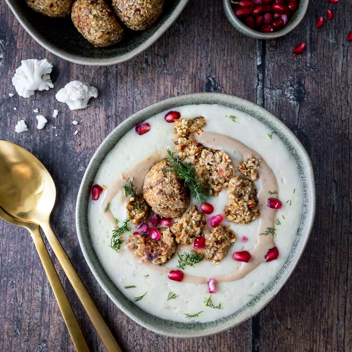 Blumenkohl-Kartoffel Suppe mit Falafel